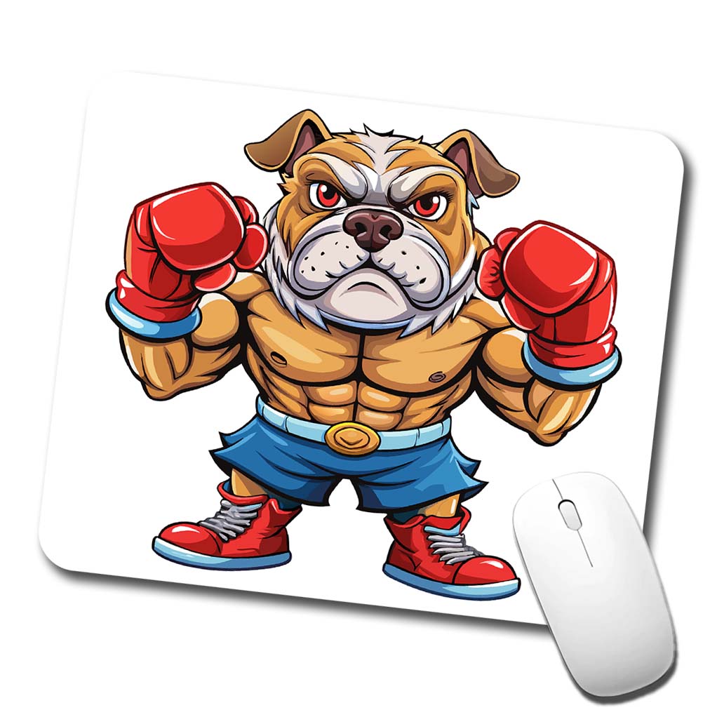 Fighting Bulldog Mascot With Boxing Gloves Low Profile Mouse Pad Mat