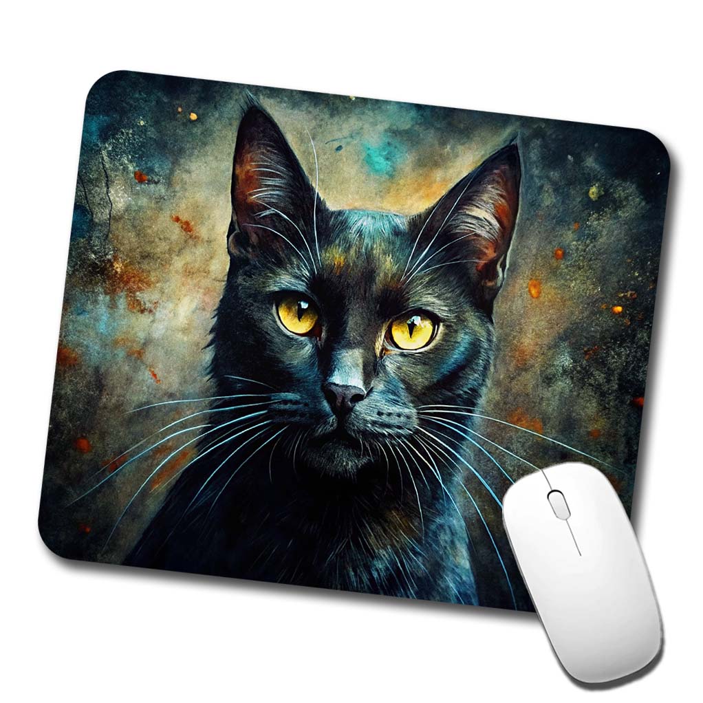 Black Cat Abstract Art Low Profile Mouse Pad Mat