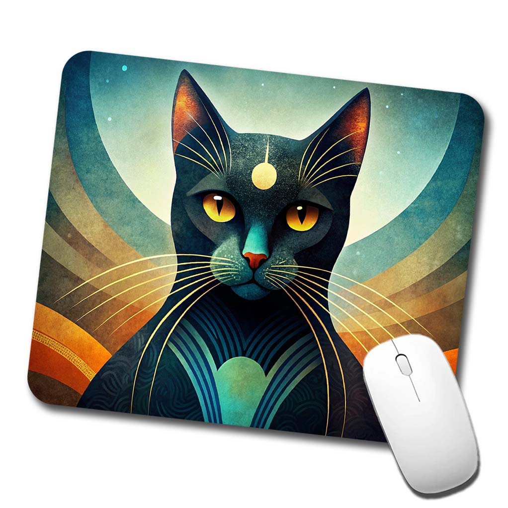 Black Cat Abstract Stylized Art Low Profile Mouse Pad Mat