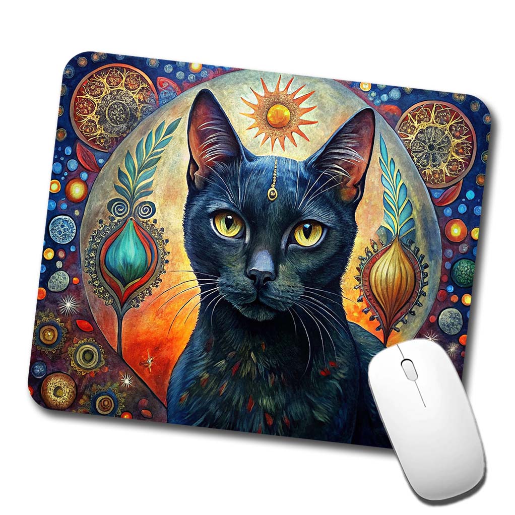 Black Cat Bohemian Art Low Profile Mouse Pad Mat