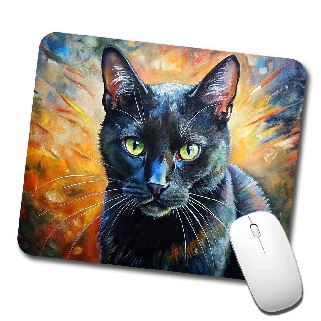 Black Cat Expressionism Art Low Profile Mouse Pad Mat