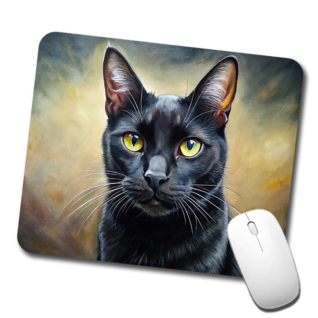 Black Cat Illustration Low Profile Mouse Pad Mat