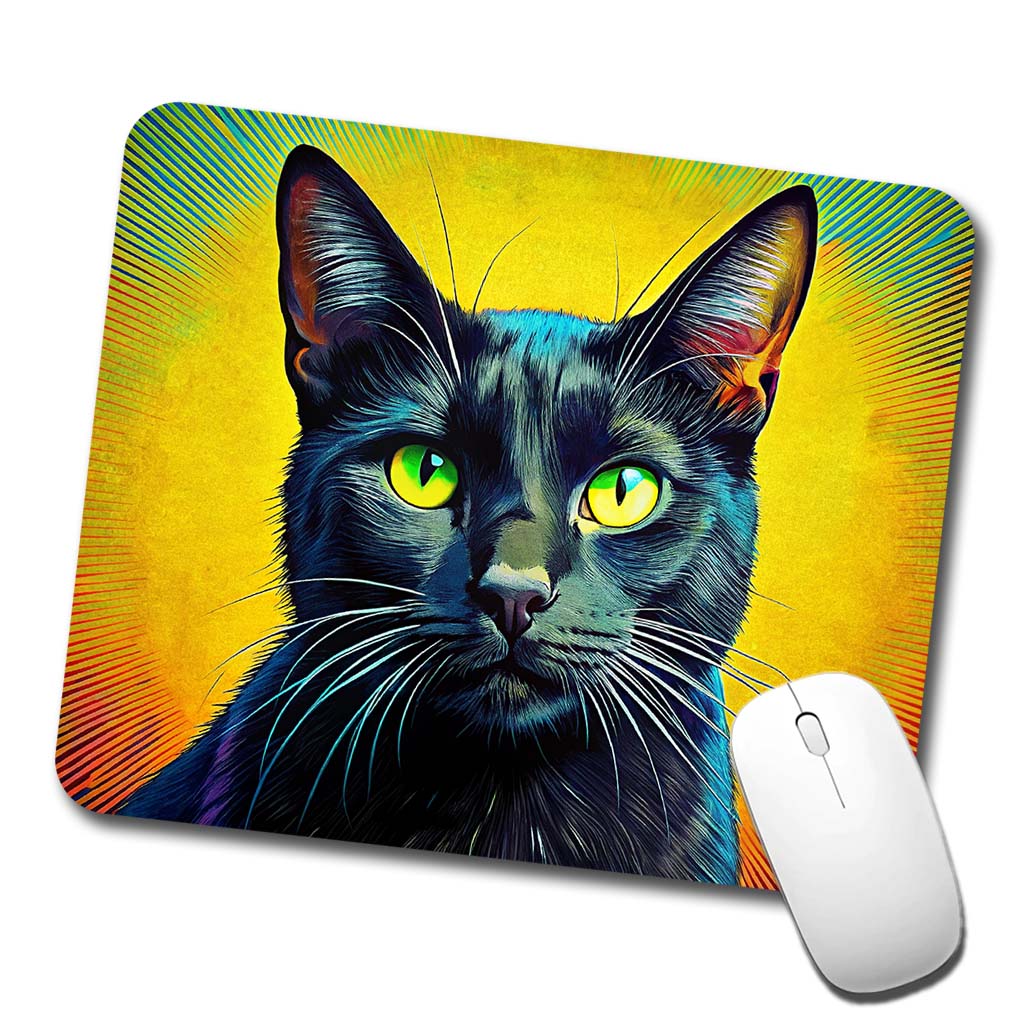 Black Cat Pop Art Low Profile Mouse Pad Mat