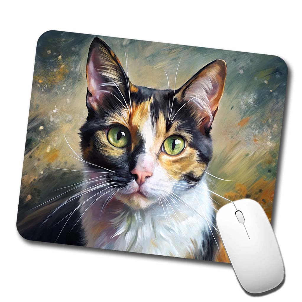 Calico Cat Expressionism Art Low Profile Mouse Pad Mat