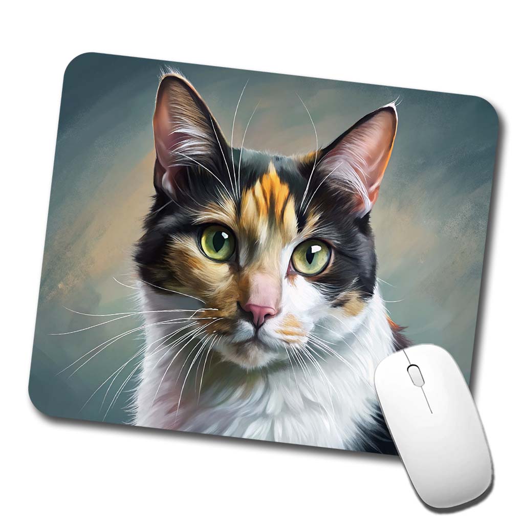 Calico Cat Illustration Low Profile Mouse Pad Mat