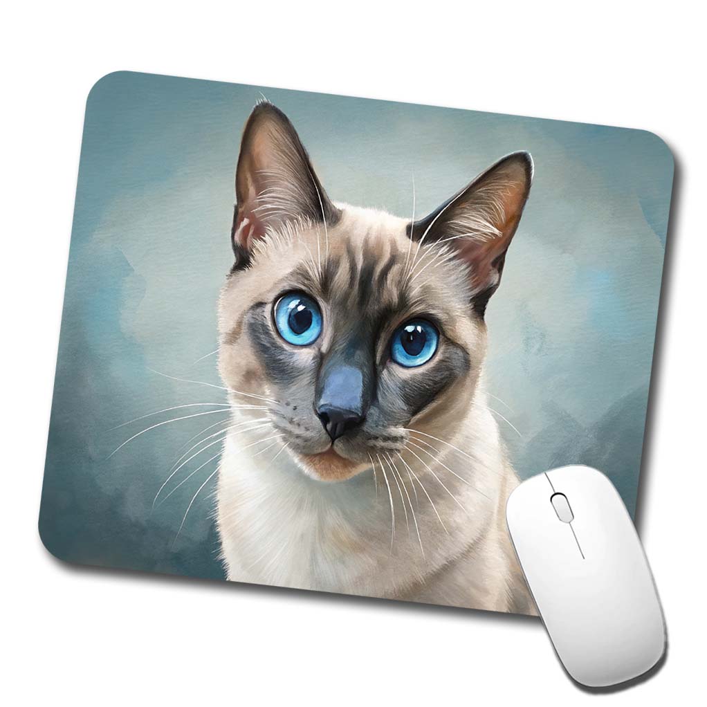 Siamese Cat Illustration Low Profile Mouse Pad Mat