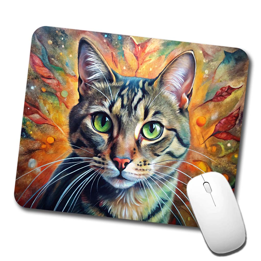 Tabby Cat Abstract Art Low Profile Mouse Pad Mat