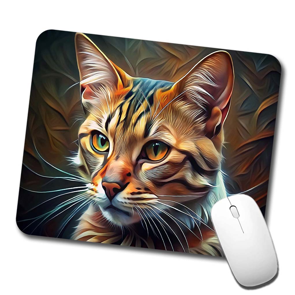 Tabby Cat Abstract Stylized Art Low Profile Mouse Pad Mat