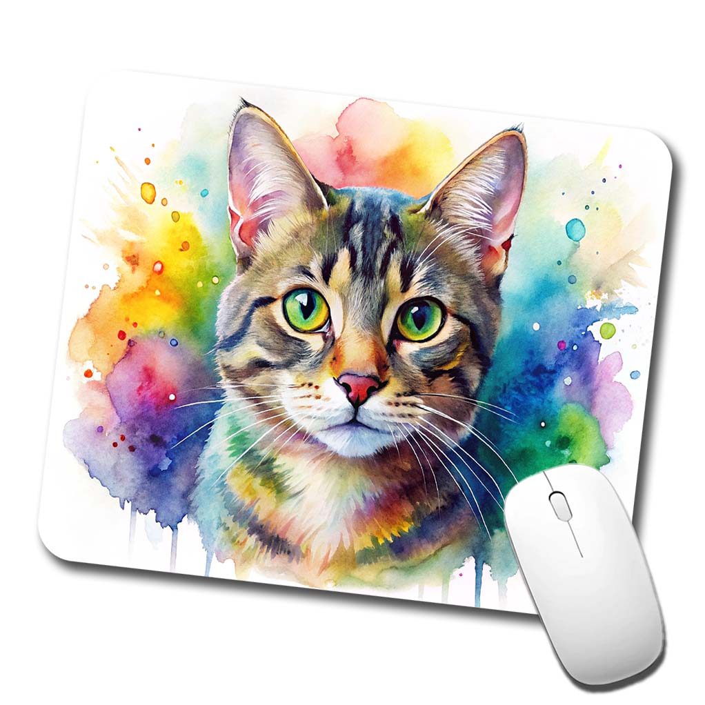 Tabby Cat Watercolor Style Low Profile Mouse Pad Mat