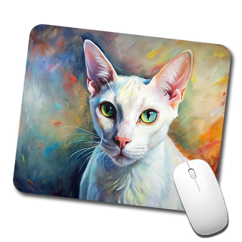 White Cat Expressionism Art Low Profile Mouse Pad Mat