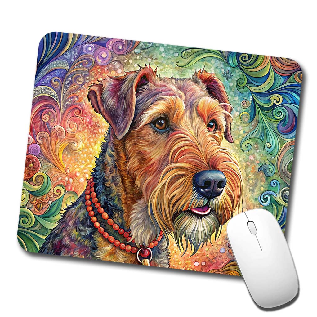 Airedale Terrier Dog French Bohemian Art Low Profile Mouse Pad Mat