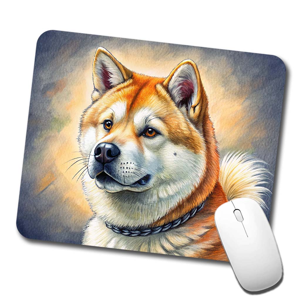 Akita Dog Illustration Low Profile Mouse Pad Mat