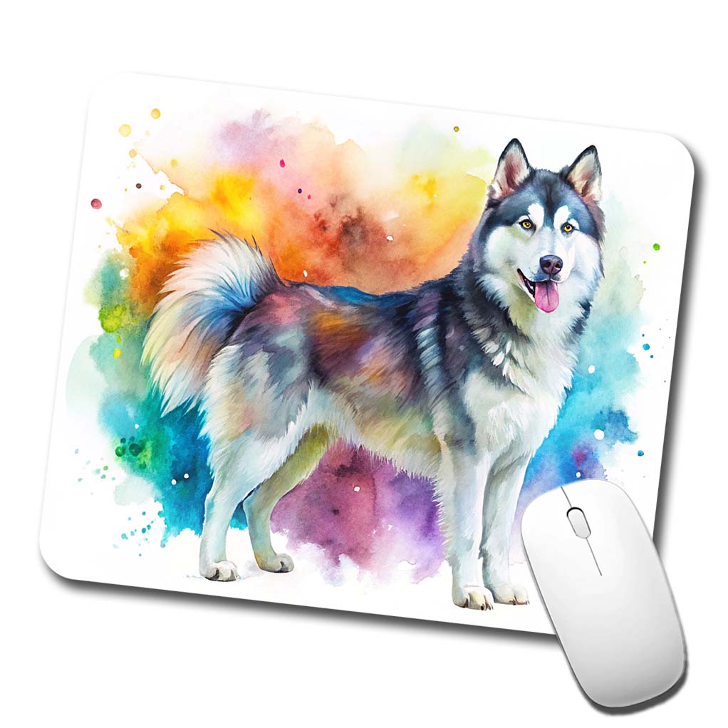 Alaskan Malamute Dog Watercolor Style Low Profile Mouse Pad Mat