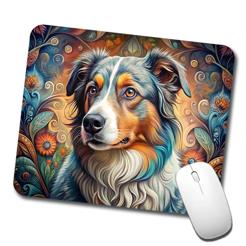 Australian Shepherd Dog Bohemian Art Low Profile Mouse Pad Mat