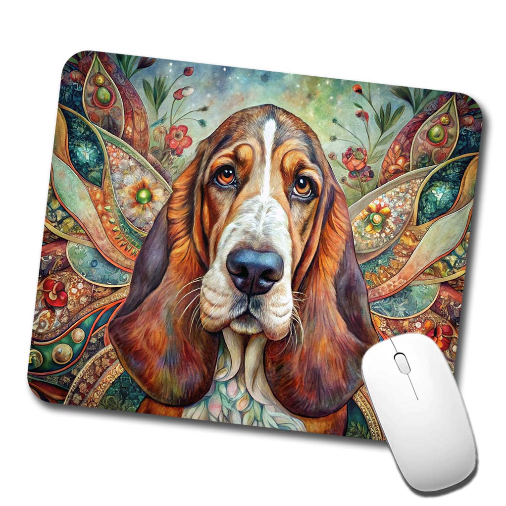Basset Hound Dog Bohemian Art Low Profile Mouse Pad Mat