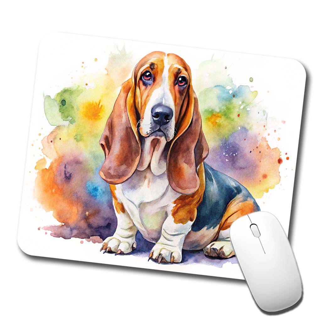 Basset Hound Dog Watercolor Style Low Profile Mouse Pad Mat