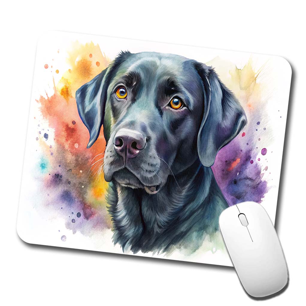 Black Labrador Retriever Dog Watercolor Style Low Profile Mouse Pad Mat