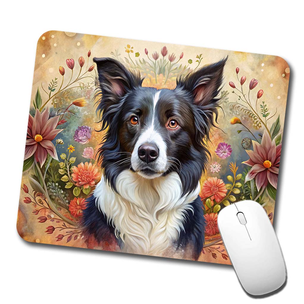 Border Collie Dog French Bohemian Art Low Profile Mouse Pad Mat