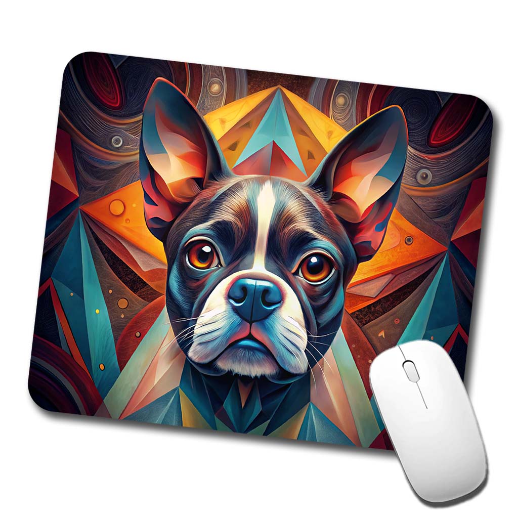 Boston Terrier Dog Abstract Stylized Art Low Profile Mouse Pad Mat