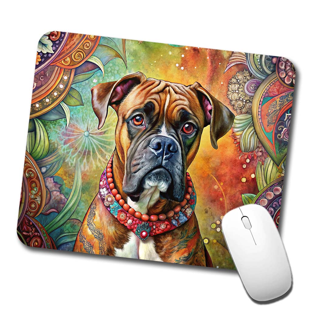 Boxer Dog Bohemian Art Low Profile Mouse Pad Mat