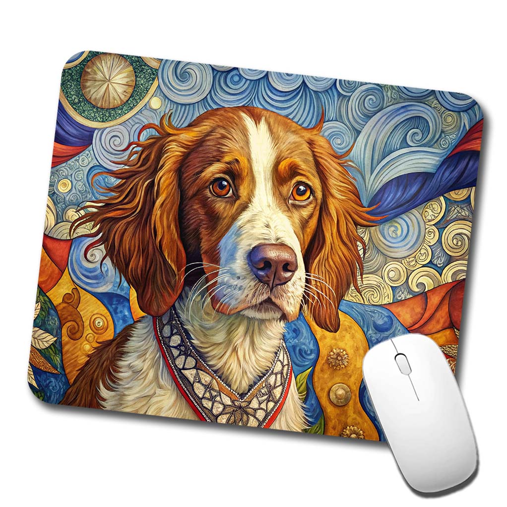 Brittany Spaniel Dog French Bohemian Art Low Profile Mouse Pad Mat