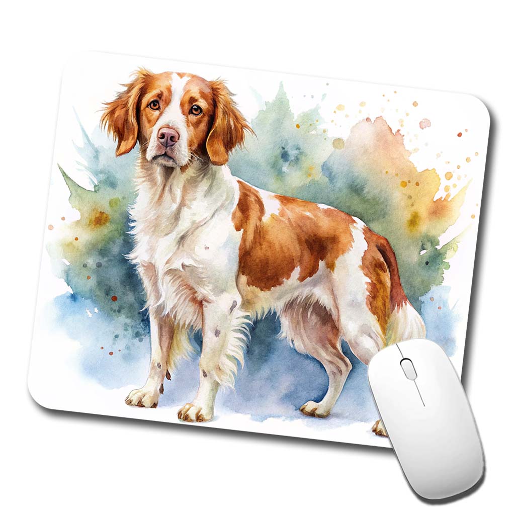 Brittany Spaniel Dog Watercolor Style Low Profile Mouse Pad Mat