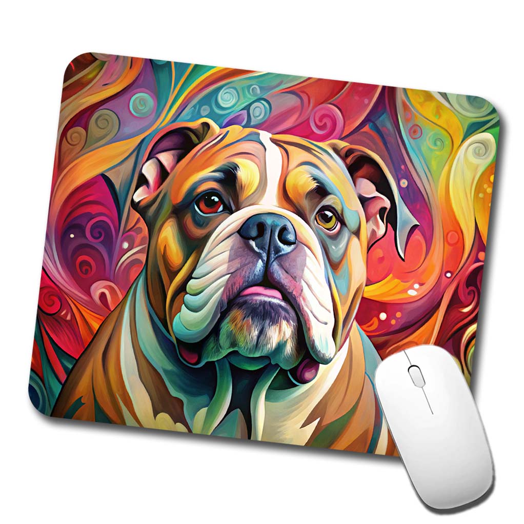 Bulldog Dog Abstract Art Low Profile Mouse Pad Mat