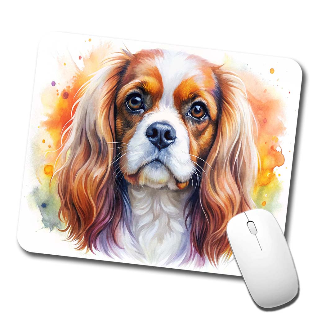 Cavalier King Charles Spaniel Dog Watercolor Style Low Profile Mouse Pad Mat