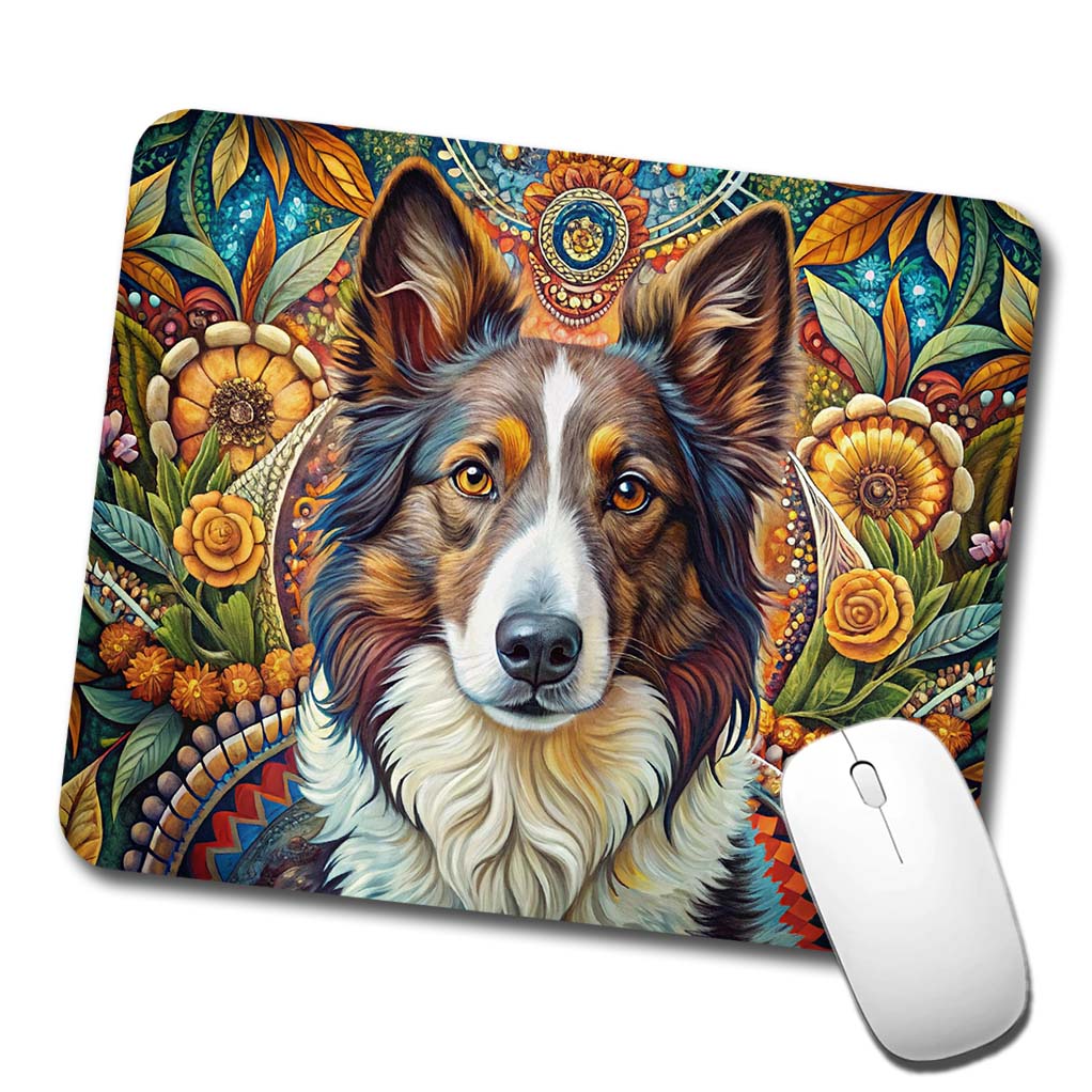 Collie Dog French Bohemian Art Low Profile Mouse Pad Mat