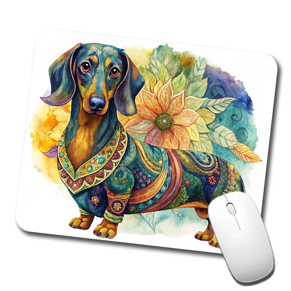 Dachshund Dog Bohemian Art Low Profile Mouse Pad Mat