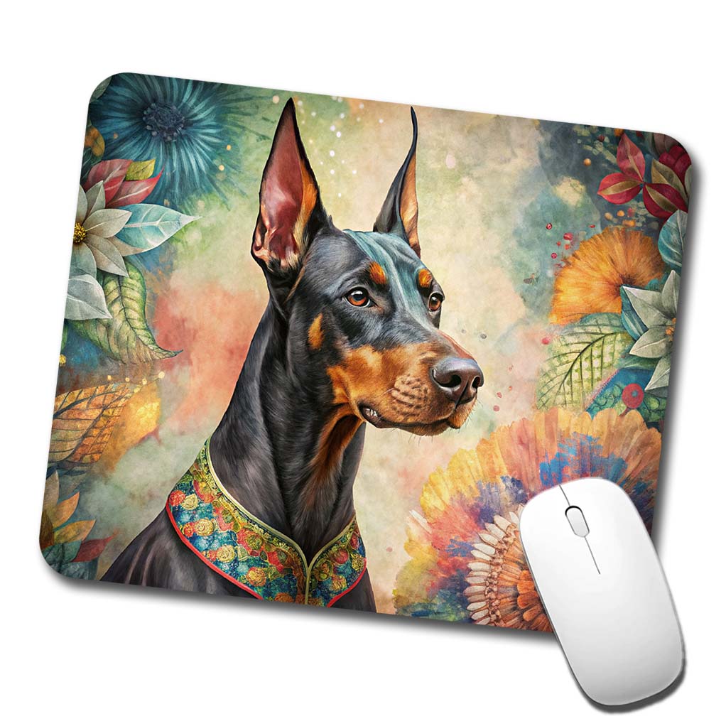 Doberman Pinscher Dog Bohemian Art Low Profile Mouse Pad Mat