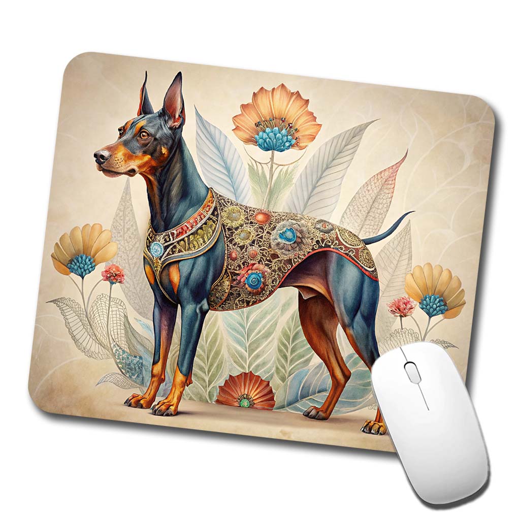 Doberman Pinscher Dog French Bohemian Art Low Profile Mouse Pad Mat