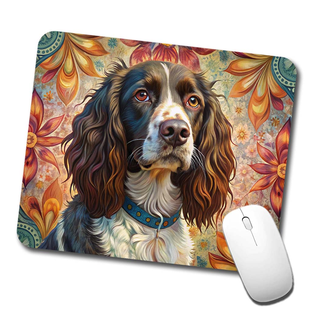 English Springer Spaniel Dog French Bohemian Art Low Profile Mouse Pad Mat