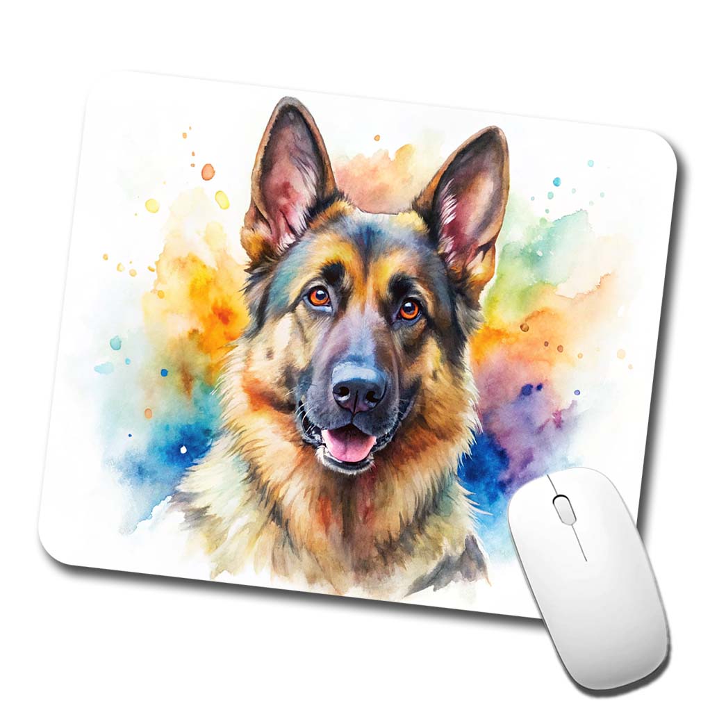 German Shepherd Dog Watercolor Style Low Profile Mouse Pad Mat