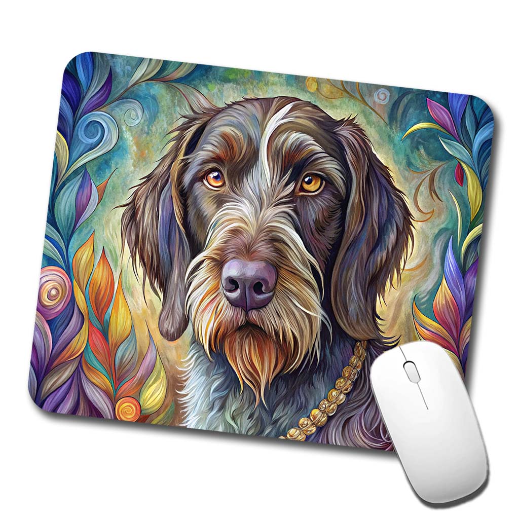 German Wirehaired Pointer Dog Bohemian Art Low Profile Mouse Pad Mat