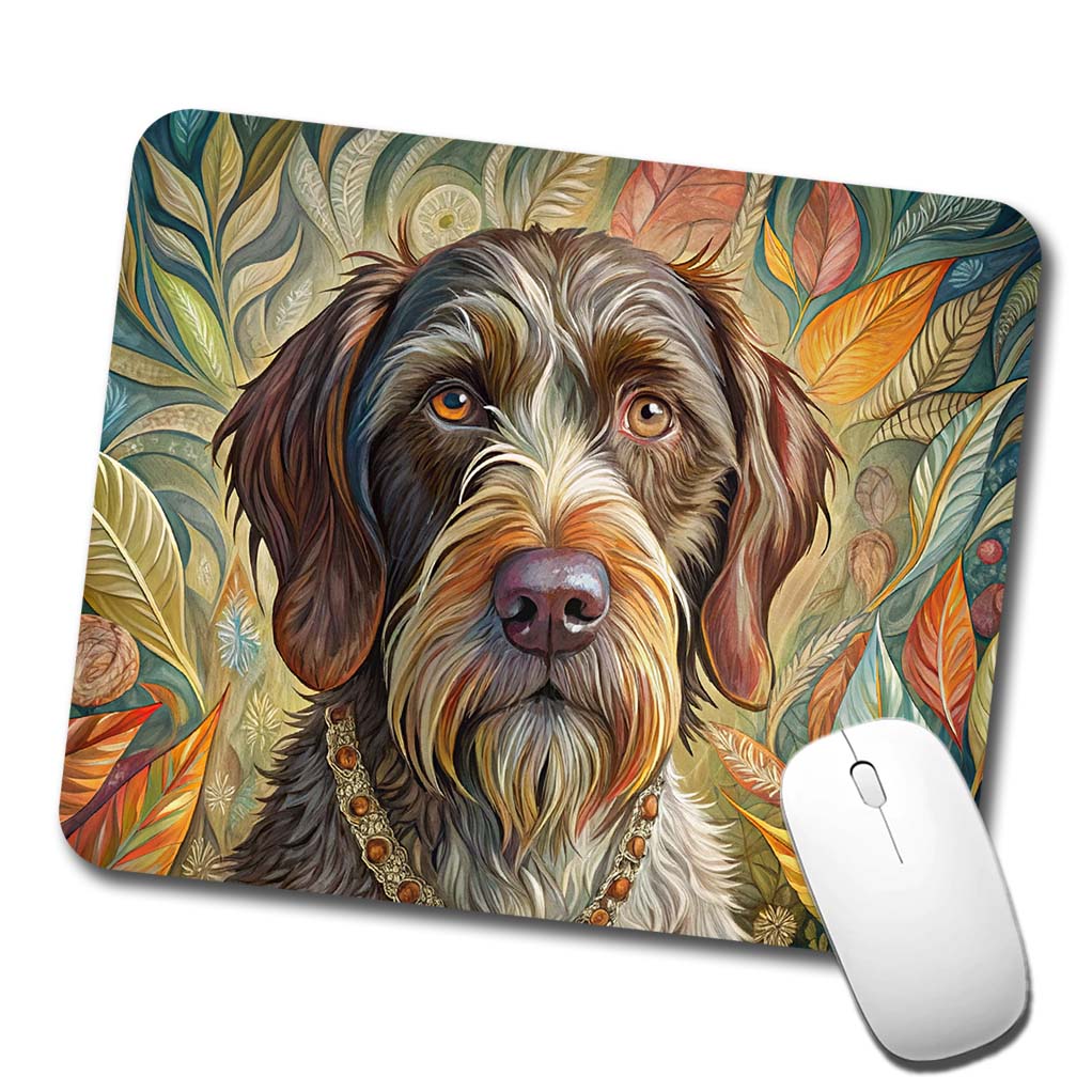 German Wirehaired Pointer Dog French Bohemian Art Low Profile Mouse Pad Mat