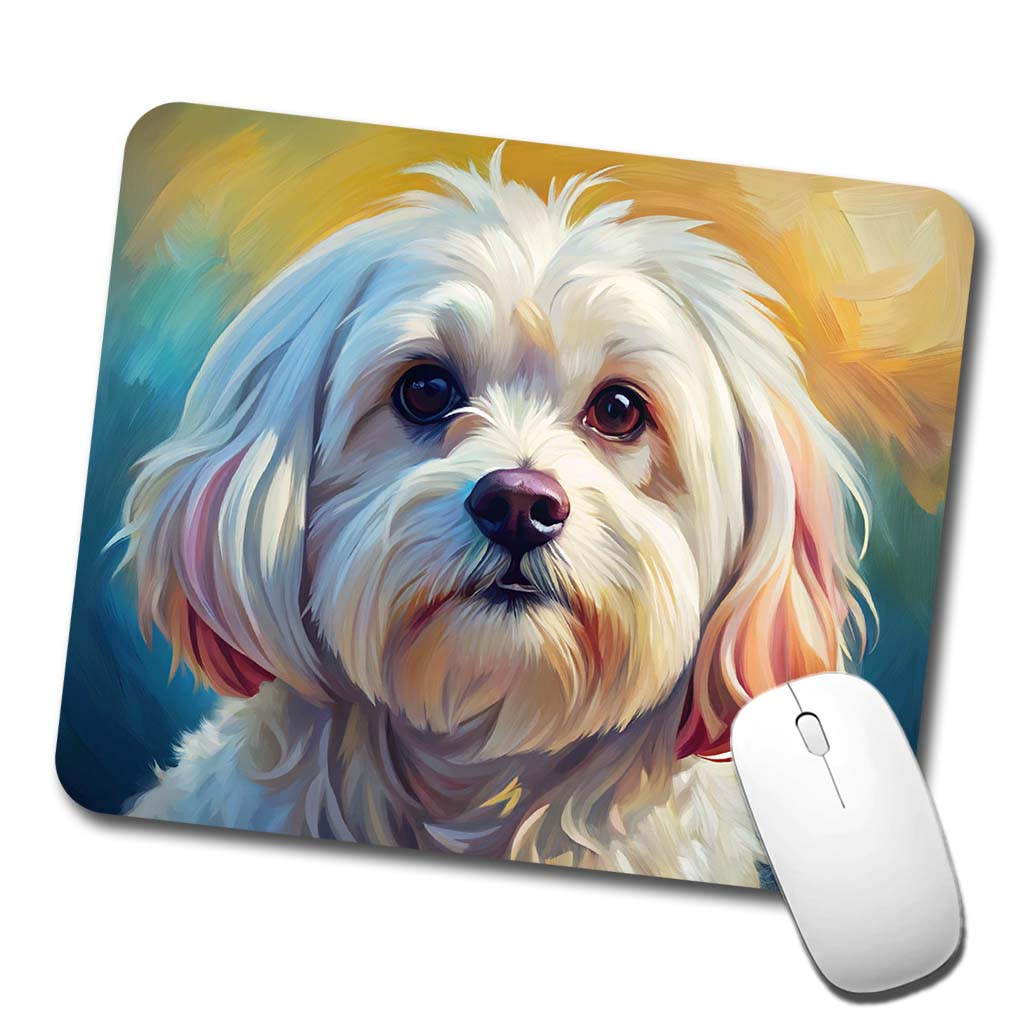 Maltese Dog Expressionism Art Low Profile Mouse Pad Mat