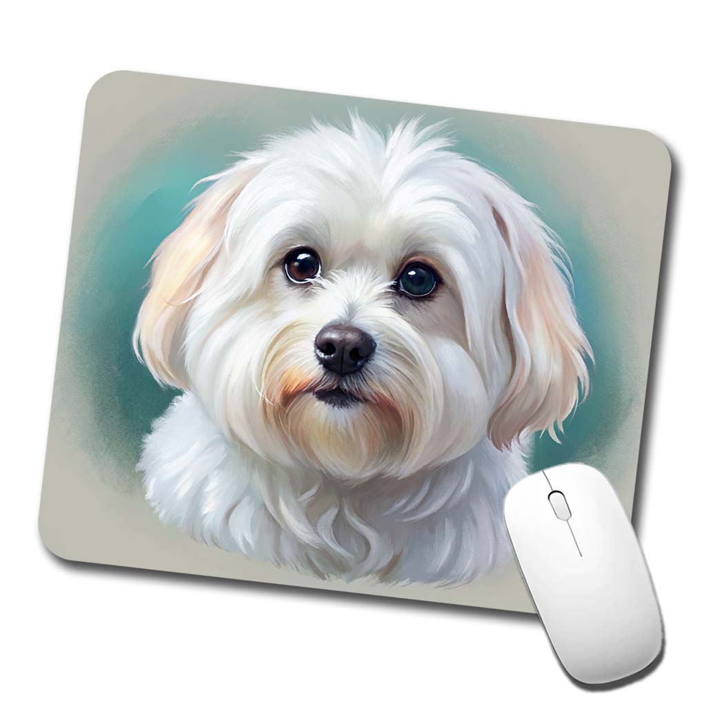Maltese Dog Illustration Low Profile Mouse Pad Mat