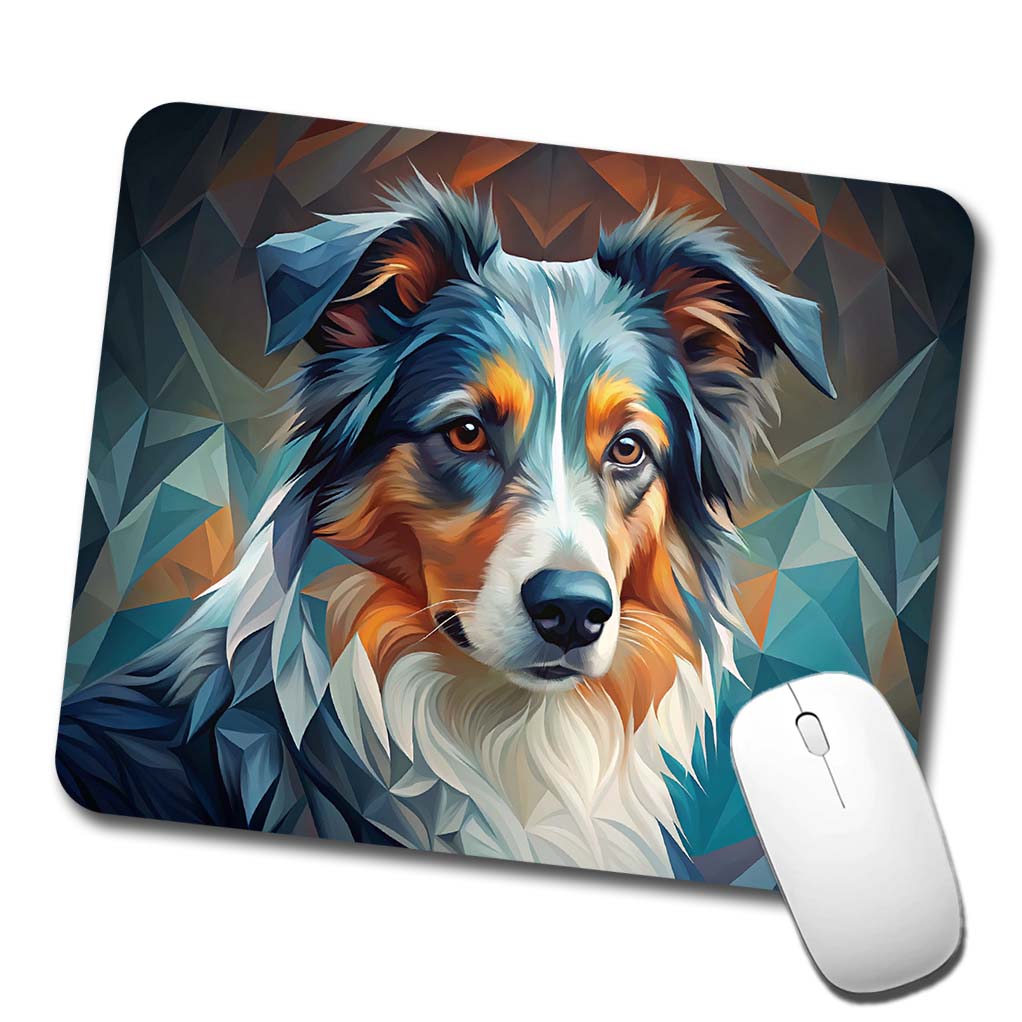 Miniature American Shepherd Dog Abstract Stylized Art Low Profile Mouse Pad Mat