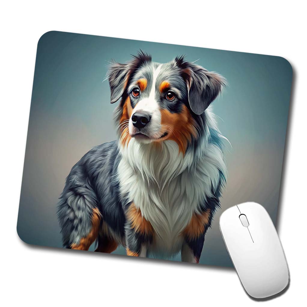Miniature American Shepherd Dog Contemporary Art Low Profile Mouse Pad Mat