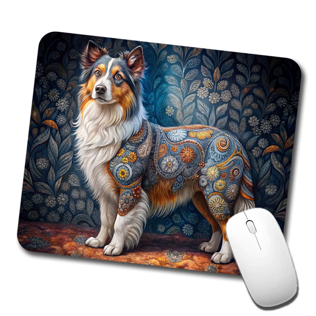 Miniature American Shepherd Dog French Bohemian Art Low Profile Mouse Pad Mat