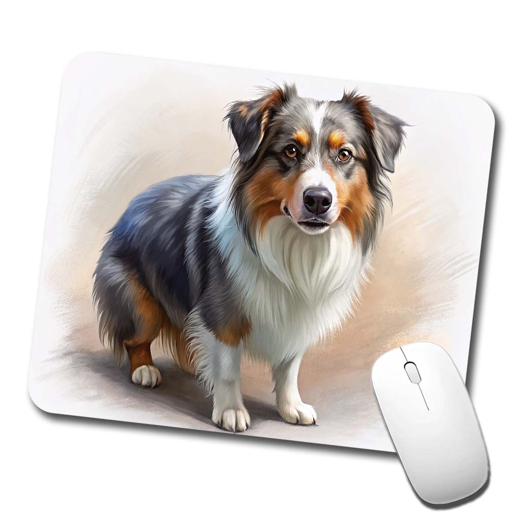 Miniature American Shepherd Dog Illustration Low Profile Mouse Pad Mat