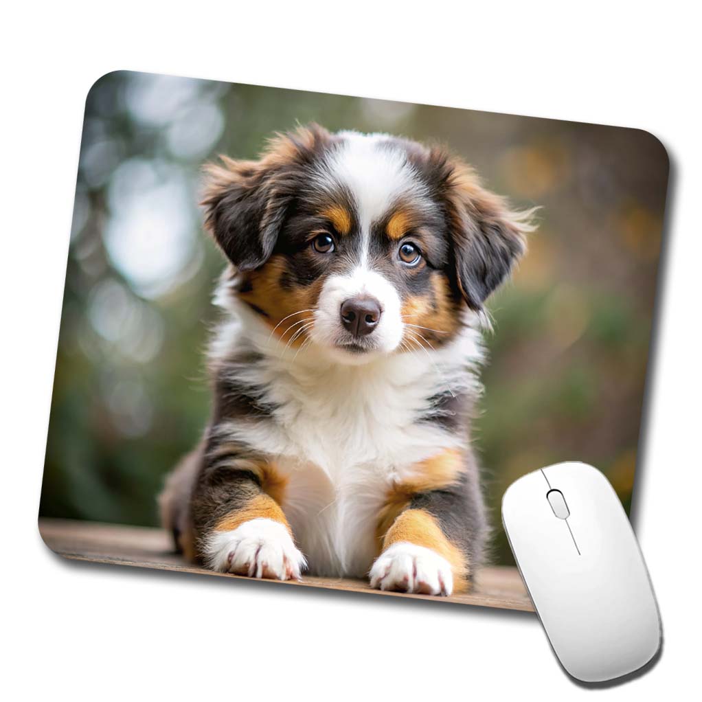 Miniature American Shepherd Dog Puppy Photo Low Profile Mouse Pad Mat