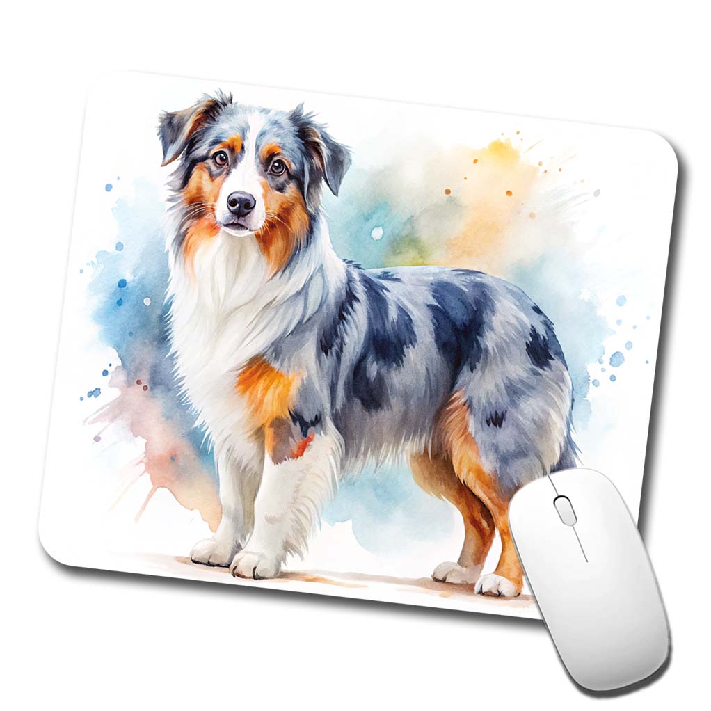 Miniature American Shepherd Dog Watercolor Style Low Profile Mouse Pad Mat
