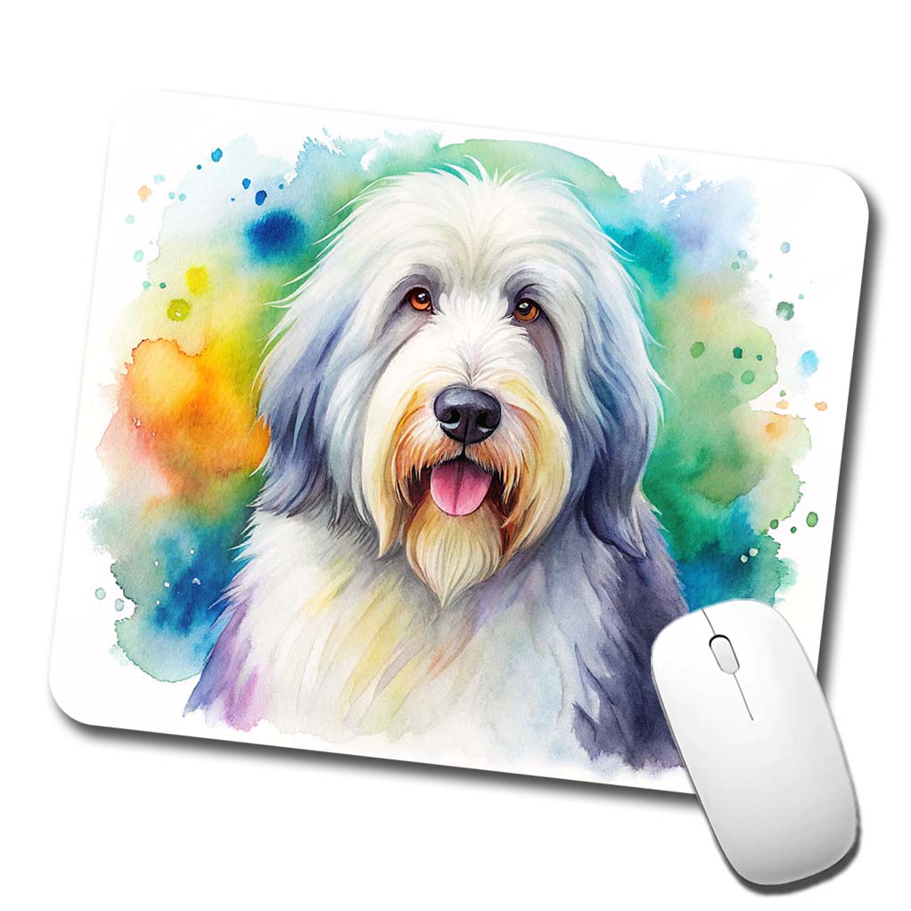 Old English Sheepdog Dog Watercolor Style Low Profile Mouse Pad Mat