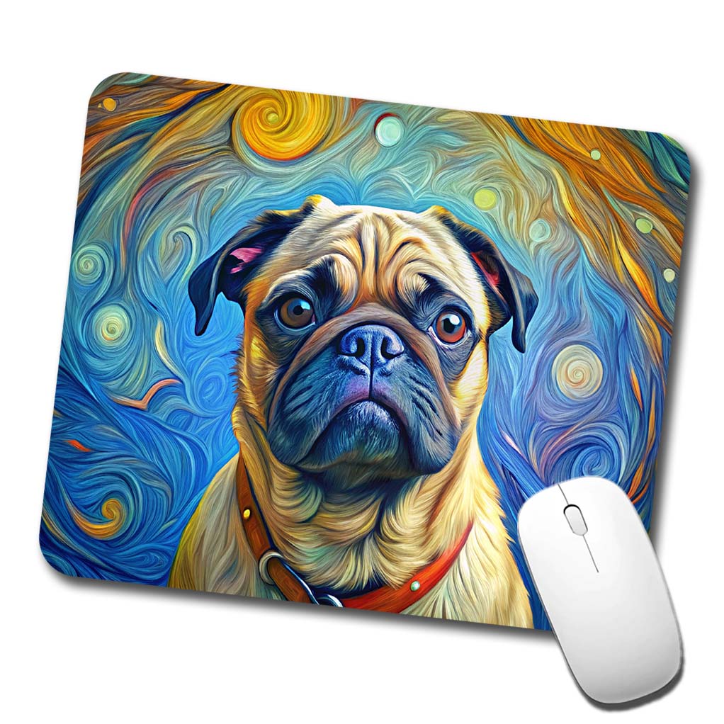 Pug Dog Expressionism Art Low Profile Mouse Pad Mat