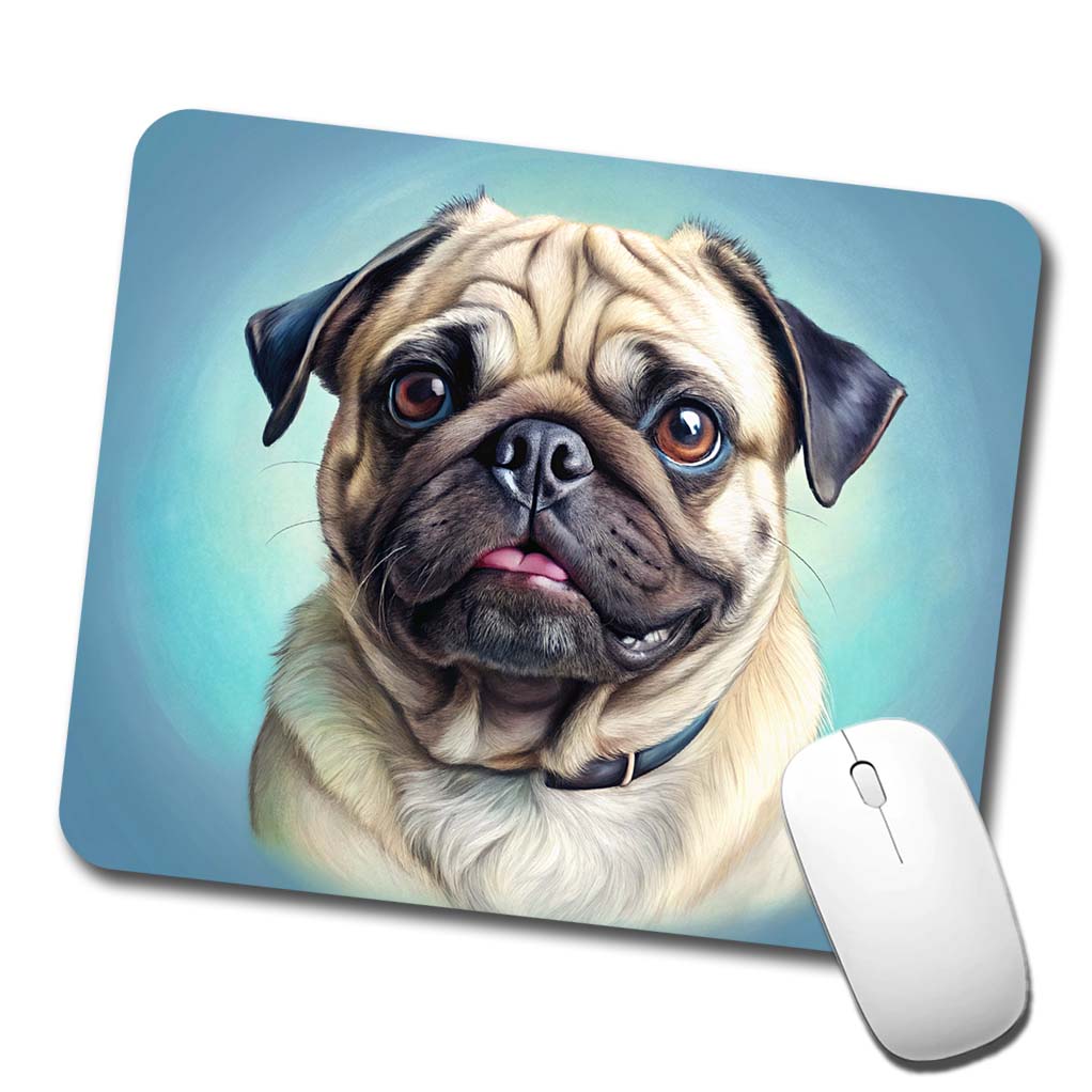 Pug Dog Illustration Low Profile Mouse Pad Mat