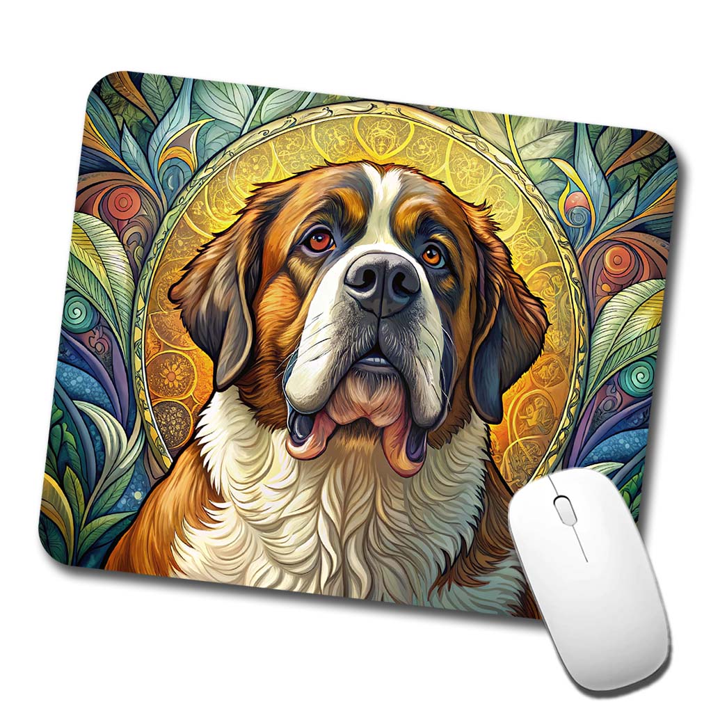 Saint Bernard Dog Art Nouveau Low Profile Mouse Pad Mat