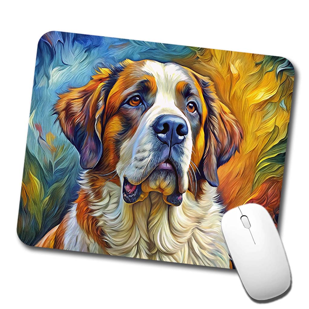 Saint Bernard Dog Expressionism Art Low Profile Mouse Pad Mat