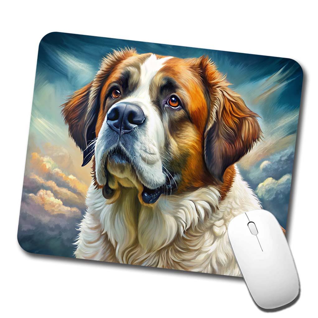 Saint Bernard Dog Illustration Low Profile Mouse Pad Mat